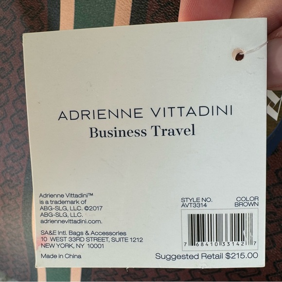 NWT!! Adrienne Vittadini Workbook Tote,Rich brown dark green/black/khaki stripe - Picture 10 of 16